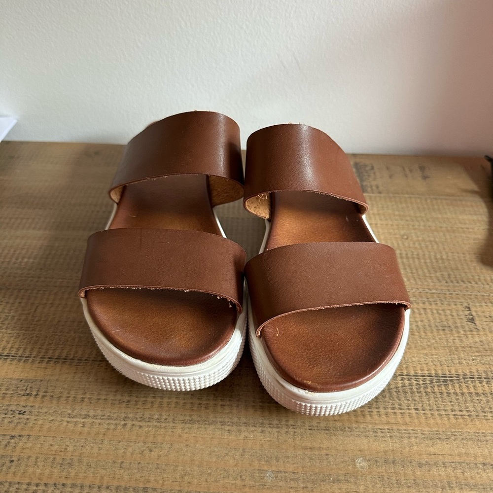 Brown Leather Slide Sandals